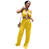 Fashion Sexy Irregular Lace-Up Wrap Chest Loose Wide Leg Jumpsuit