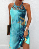 Women'S Cutout Print Sleeveless Casual Dress