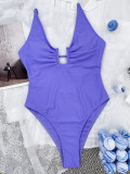 Summer Sexy Solid Strap U Neck One Piece Swimsuit
