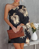 Spring Summer Positioning Print Ombre One Shoulder Casual Dress