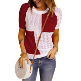 Fashion summer colorblock knitting short-sleeved t-shirt top knitting shirt