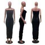 Solid Chic Tight Fitting Bodycon Maxi Dress Candy High Stretch Pleated Strapless Maxi Dress