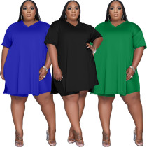 Fashion Women's V-Neck Solid Color Casual Two Piece Shorts Set Plus Size