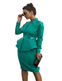 Women's Solid Sequin Dress Long Sleeve Ruffle Evening Dress Low Waist