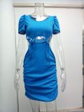 Women's Blue Dress Short Sleeve Bodycon Tight Fitting Short Skirt