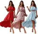 Women's Solid Off Shoulder Sexy Open Waist Puff Sleeve Top Skirt Women's Two Piece