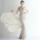 Positioning flower sequins evening dress craft beading Halter Neck style Chic glamorous lady Formal Party long gown