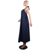 Women's Sling Loose Halter Print Boho Maxi Dress