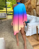 Fashion Slash Shoulder Single Sleeve Print Dress
