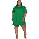 Fashion Women's V-Neck Solid Color Casual Two Piece Shorts Set Plus Size