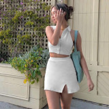 Lace-Up Polo Collar Open Waist Skirt Women's Spring Summer Casual Simple Skirt Suit