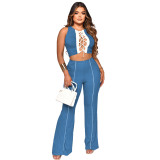 Women's Spring/Summer Fashion Lace-Up Tank Top Bell Bottom Pants Suit