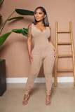 Women's Solid Ribbed Slim Jumpsuit Summer