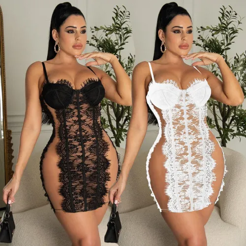 Women's Sexy Strap Mesh lace Patchwork Slip Dress