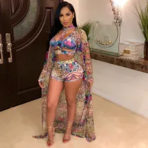 Sexy Spring/Summer Digital Print Cover-Up Swimsuit Three-Piece