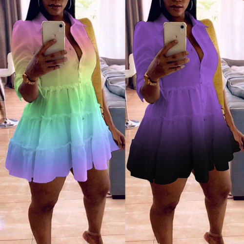 Slim Fit Gradient Loose Plus Size Print Kleid Nachtclub