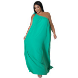 Summer Plus Size Women's Sleeveless One Shoulder Sexy Low Back Solid Dress Maxi Dress