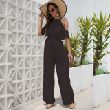 Summer straight tube loose street hipster elastic waistband trousers high waist white strapless Jumpsuit