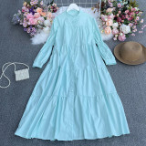 Versatile Chic Solid Color Simple Dress Autumn Fashion Bubble Long Sleeve Slim Fit Breasted Long Dress Women