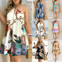Summer Print Halter Neck Short Beach Dress