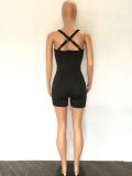Summer Women's Bandage Sleeveless Low Back Casual Sexy Solid Stretch Jumpsuit