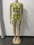 Women's Fashion Flower Vest and Shorts Knit Suits