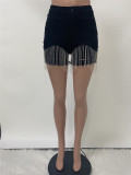 Women's Frayed Rhinestone Fringe Shorts Denim Pants (Pants Only)