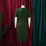Autumn Office Professional Wrap Midi Dress with Belt Green