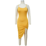 Women Pleated Solid Sleeveless Slit Dress