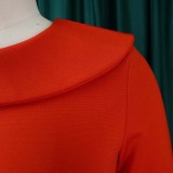 Autumn Office Professional Wrap Midi Dress with Belt Orange