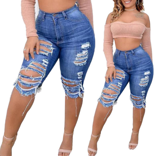 Летние женские рваные джинсовые шорты больших размеров