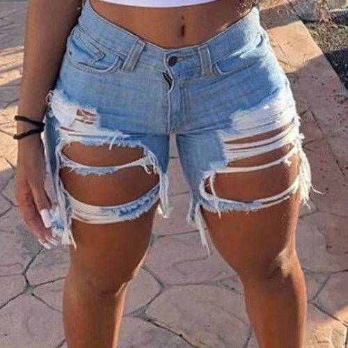 Short jeans feminino rasgado de verão plus size