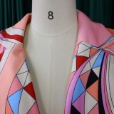 Women Spring Printed Formal Turn-down Collar Full Sleeves Geometric Button Regular Two Piece Blazer and Pants Set