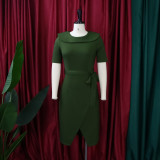 Autumn Office Professional Wrap Midi Dress with Belt Green