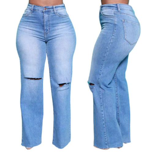 Летние женские рваные джинсы больших размеров