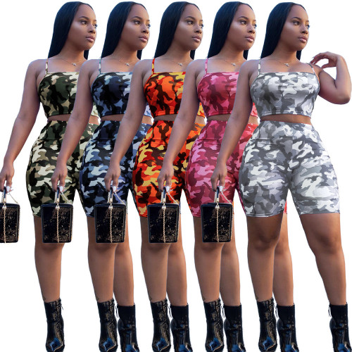 Crop-Top mit Camouflage-Print + zweiteilige Shorts für Damen