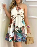Summer Print Halter Neck Short Beach Dress