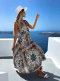 Fashion V Neck Sleeveless Slim Waist Print Dress Women