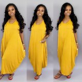 Sexy Women's Feature Sleeveless Solid Loose Round Neck Dress