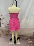 Women's Mini Dress Beaded Pink Princess Tutu Skirt