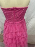 Women's Mini Dress Beaded Pink Princess Tutu Skirt