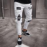 Men'S Tight Fitting Denim Embroidered Ripped Tight Pants