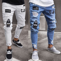 Strakke, nauwsluitende jeans met geborduurde gescheurde broek voor heren