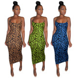 Women's leopard print suspender dress without belt