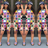 Summer Women's Multi-Color Print Two Piece Shirt and Shorts Set