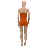 Women Summer Orange Sexy Off-the-shoulder Sleeveless Bandage Rompers