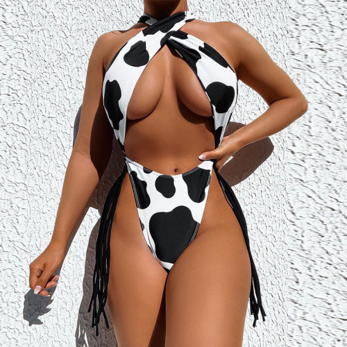 Body incrociato sexy con stampa mucca alla moda estiva