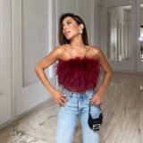 Spring and summer fashion fluffy fluffy Strapless top