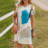 Women Summer Fashion Print Round Neck Short Sleeve Casual Dress