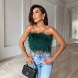 Spring and summer fashion fluffy fluffy Strapless top